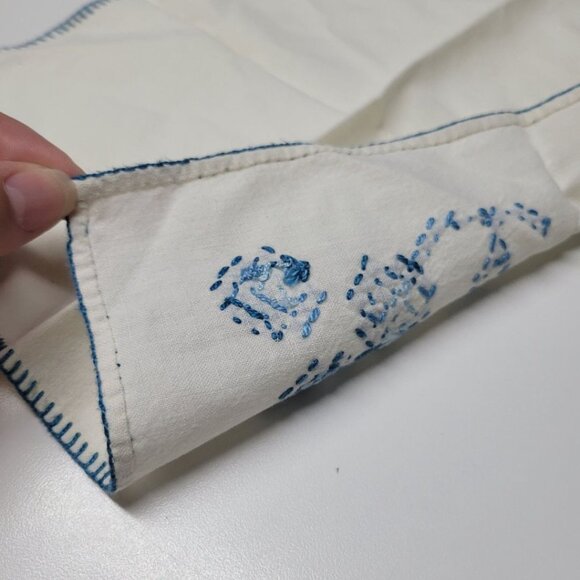 Embroidered Napkin Vintage Linen Handmade Flowers Stitched Blue 10 Inch Blue - Picture 7 of 8